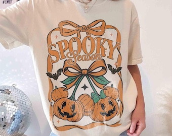 Vintage gruselige Saison T-Shirt, Retro Halloween Kürbis Shirt, Herbst Shirt, kariertes Bogen Halloween T-Shirt, gruseliges Saison Geschenk