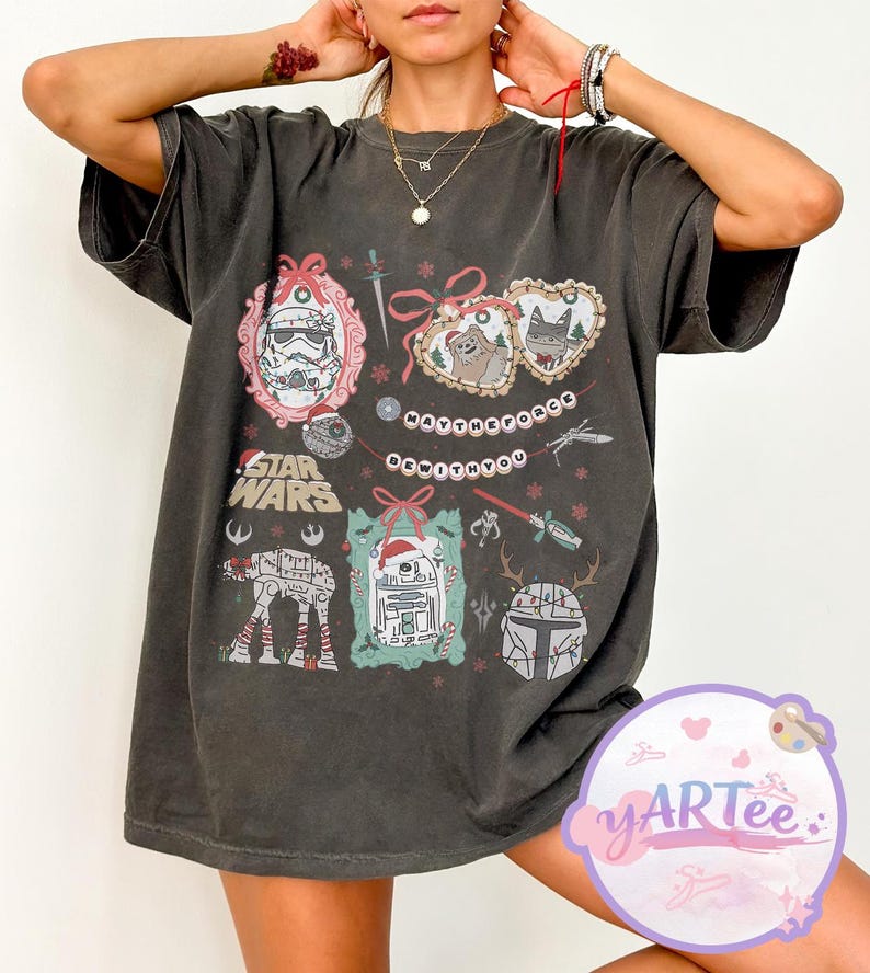 Star Wars Christmas Bows Sweatshirt, Grogu Yoda Disney Holiday Tee, Vintage Star Wars Xmas Light Shirt, Disneyland Christmas Gift image 1