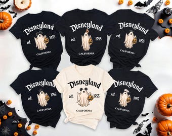 Camiseta retro de Halloween de Disneyland (EST. 1955), camiseta de Mickey Ghost, camiseta vintage de Halloween de Disneyland, camiseta de viaje de Disney de temporada espeluznante