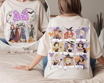 Camiseta de Halloween de princesas brujas, camiseta espeluznante de Disney, camiseta de princesas Ariel, Blancanieves, Jazmín y Bella, cuello redondo de brujas de Disney