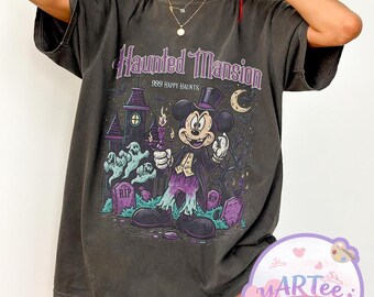 Retro Haunted Mansion Mickey Tee, 999 Happy Haunts Disney Halloween Shirt, Mickey’s Not So Scary Party T-Shirt