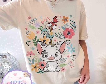 Moana Pua Hei Hei Shirt, Disney Princess Moana Floral Tee, Vintage Disney Trip Shirt, Moana Family Matching T-shirt, Moana Flower Shirt