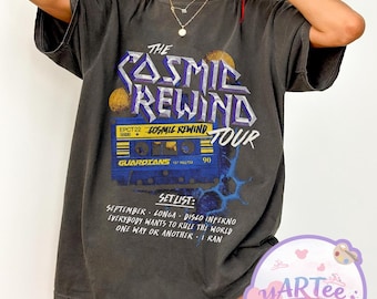 Camiseta del tour Cosmic Rewind de Guardianes de la Galaxia, camiseta a juego para el viaje a Epcot Disney, camiseta con la lista de canciones de Cosmic Rewind, camiseta de Guardianes de Disney World