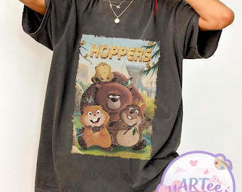 Hoppers Pixar Movie Shirt, Retro Pixar Animation Tee, Disney Pixar Hoppers Graphic Shirt, Vintage Style Beaver and Bear Shirt