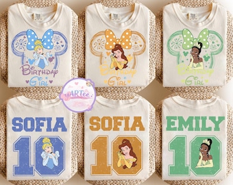 Princesses Birthday Girl Shirt, Custom Birthday Girl T-Shirt, Disney Princesses Party, Family Matching Birthday Tee, Birthday Squad Shirt