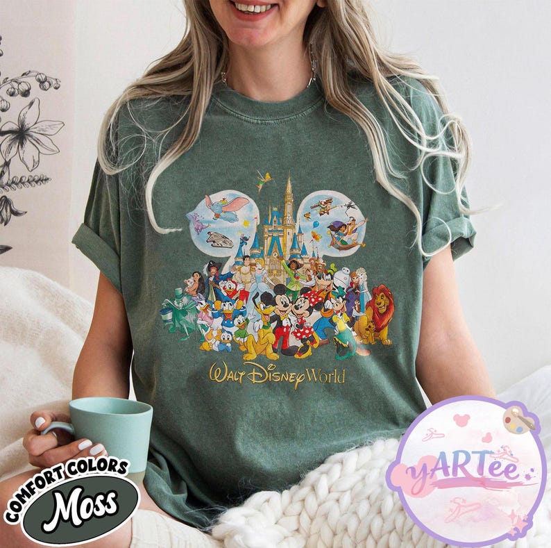Vintage Walt Disney World Storybook T-shirt, Disney World Est 1971 T-shirt, Retro Musse Pigg Skjorta med Silhuett, Komfortfärger Disney Topp bild 4