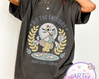 Goofy golf-T-shirt, comfort Colors Pepper Disney Golfing-T-shirt, Disney World Sports Graphic-top, Hit The Fairway-shirt
