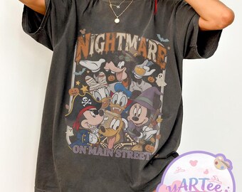Disney Halloween Nightmare On Main Street Shirt, Mickey Friends Spooky Season Tee, Halloween Disney Graphic Shirt, Vintage Disney Fall Top