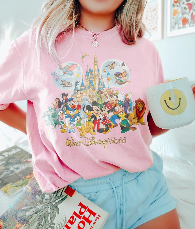 Vintage Walt Disney World Storybook T-shirt, Disney World Est 1971 T-shirt, Retro Musse Pigg Skjorta med Silhuett, Komfortfärger Disney Topp bild 5