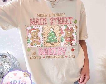 Vintage Disney-peperkoekshirt, Mickey Minnie-kerst-T-shirt, Main Street Bakery-shirt, Magic Kingdom-kerstcadeau, Disney-gezinsvakantie