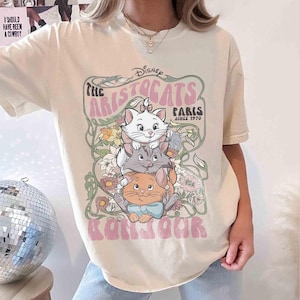 Disney Aristocats Marie Shirt, Vintage Paris Cat Tee, Bonjour Cats Retro Disney T-shirt, Comfort Colors Graphic Tee for Cat Lovers