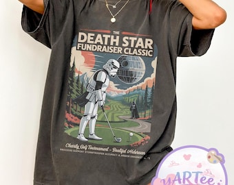 Klassiek shirt The Death Star Fundraiser, Star Wars Golf Charity Tournament-shirt, vintage Stormtrooper-golfshirt, grappig Darth Vader-golfshirt