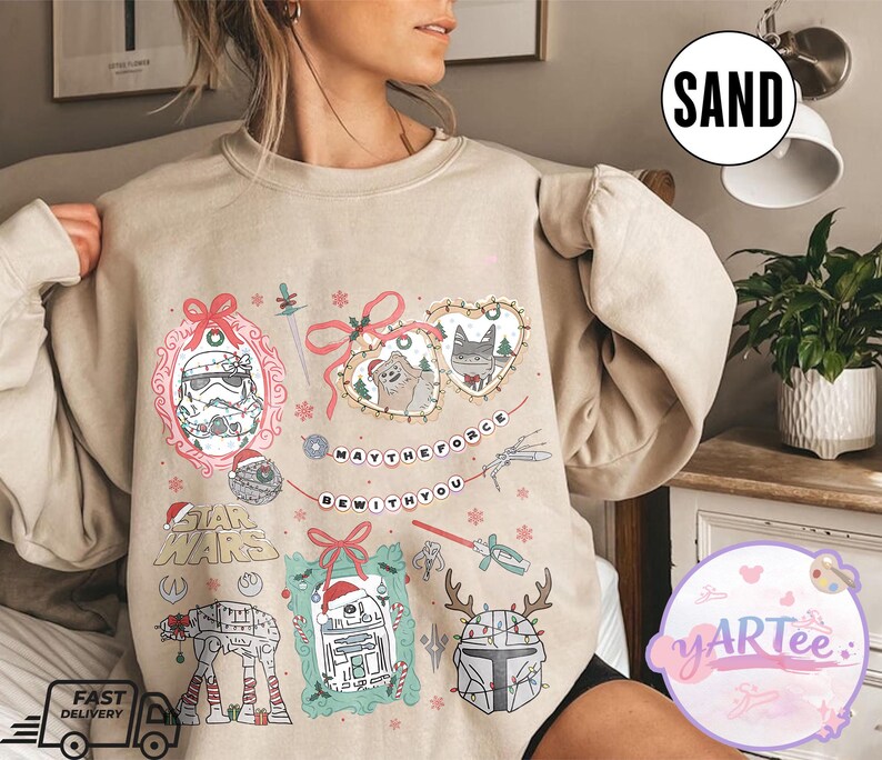 Star Wars Christmas Bows Sweatshirt, Grogu Yoda Disney Holiday Tee, Vintage Star Wars Xmas Light Shirt, Disneyland Christmas Gift image 6