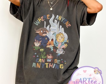 Camiseta "Zootopia 2 da Disney: Qualquer um pode ser qualquer coisa", Camiseta Judy Hopps e Nick Wilde, Camiseta Zootopia da Disney, Camiseta para viagem em família à Disneylândia