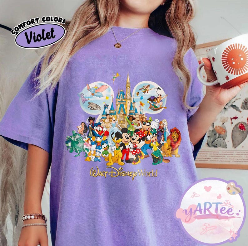 Vintage Walt Disney World Storybook T-shirt, Disney World Est 1971 T-shirt, Retro Musse Pigg Skjorta med Silhuett, Komfortfärger Disney Topp bild 3