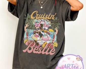 Cruisin' with my Bestie Shirt, Minnie Daisy Bestie Summer Tee, Disney Girls Trip Matching Shirt, Tropical Disney Vacation T-shirt
