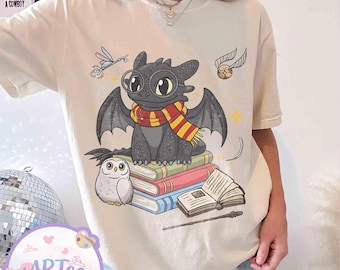 Tandlös Gryffindor-tröja, drake-trollkarl-tröja, tandlös Harry Potter-tröja, söt fantasy-t-shirt, drakeälskare-gåva, trollkarlsvärlden-tröja