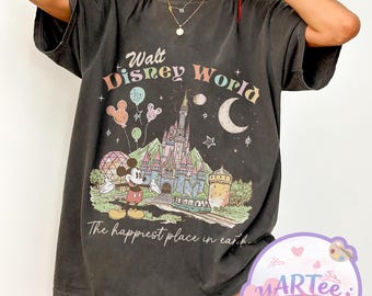 Vintage shirt Walt Disney World, The Happiest Place In Earth retro T-shirt, grafisch shirt Mickey Mouse Castle, Disney-topje familievakantie