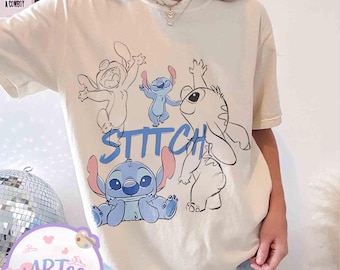 Camiseta Stitch Sketch Comfort Colors, camiseta con arte de Disney Doodle de la Copa Pistón, regalo unisex de moda para vacaciones, camiseta Disneyland Match