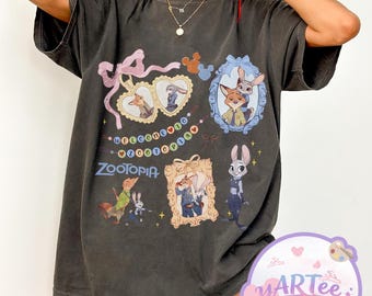 Coquette Rosett Akvarell Zootropolis T-shirt, Judy Hopps T-shirt, Nick Wilde T-shirt, Retro Zootropolis Disney T-shirt, Disneyland Vacation T-shirt