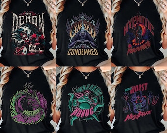 Retro Disney Villains Rock Band Halloween Shirt, Hades Ursula Maleficent Tee, Evil Queen Halloween Party Shirt, Spooky Season Disney Tee