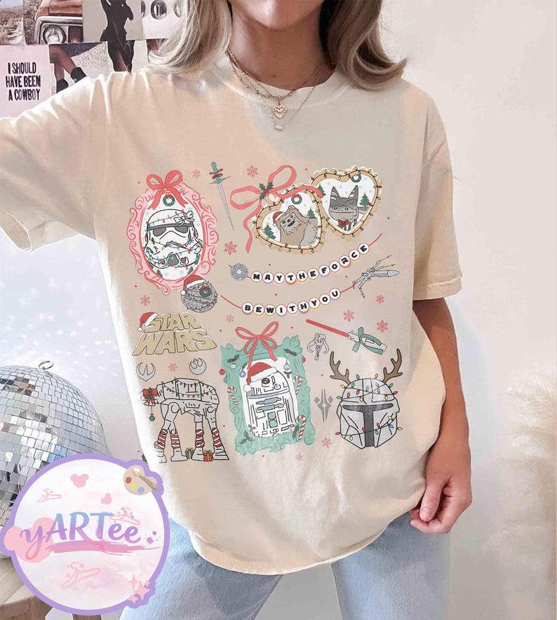 Star Wars Christmas Bows Sweatshirt, Grogu Yoda Disney Holiday Tee, Vintage Star Wars Xmas Light Shirt, Disneyland Christmas Gift image 3