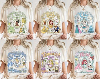 Retro Disney Princess Comfort Colors-shirt, Coquette Disney Princess-T-shirt, gepersonaliseerd Disney-T-shirt, Disney Girl Trip-T-shirt, Disney Group-shirt