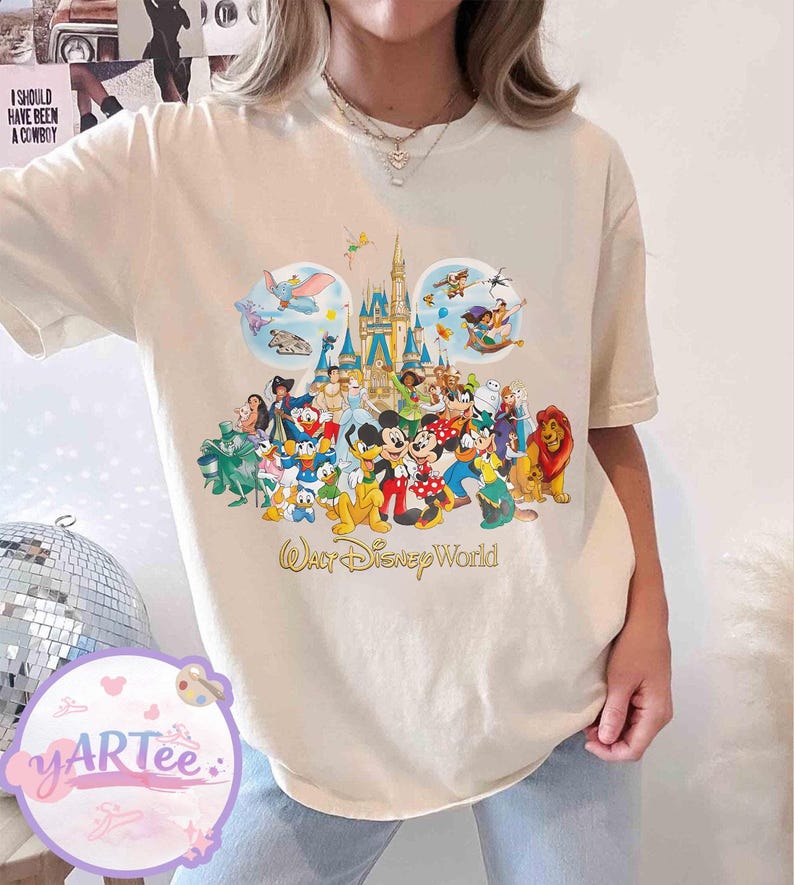 Vintage Walt Disney World Storybook T-shirt, Disney World Est 1971 T-shirt, Retro Musse Pigg Skjorta med Silhuett, Komfortfärger Disney Topp bild 2