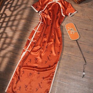 Retro Vintage Inspired Summer 1930s Qipao with Buttons Detail Authentic High Quality Rustic Maple Red Traditional Chinese Cheongsam
