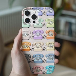 iPhone-telefoonhoesje retro vintage telefoon pastel esthetiek iPhone 16 15 14 13 12 11 Pro Max Plus Mini XR XS X Moederdag cadeau idee verjaardag