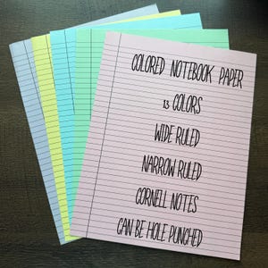 Colored Lined Notebook Paper Loose Leaf College Ruled Wide Ruled Cornell Notes