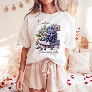 Süß wie Blaubeerkuchen Tshirt, Cottagecore Süßes Sommer T-Shirt mit Blaubeeren, Obst und Beeren Grafik T-Shirt für Foodie