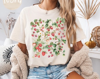 Strawberry Festival, Summer Fruit Shirt, Organic Unisex Apparel, Strawberry Tshirt, Vegan Gift, Farmers Market Shirt, Cottagecore Clothing