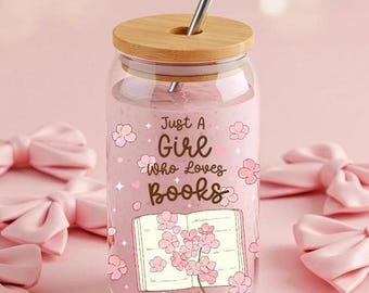 Book Lover Cherry Blossom Glass Cup – Cottagecore Aesthetic Tumbler, Sakura Floral Bookish Glass Cup, Cozy Gift for Readers, Flower Coffee
