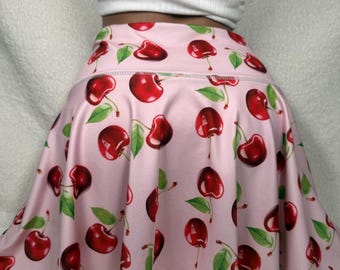 Tennis Skirt for Women - Cherry Fruit Print Design - Pink Playful athletic summer activewear