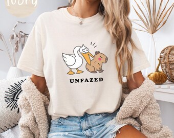 Funny Unfazed Capybara and Pelican Unisex Garment-Dyed T-shirt, Cute Tee for Animal Lovers, Gift for Nature Enthusiasts, Comfort Colors