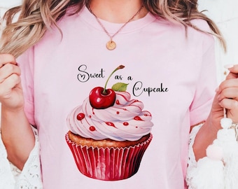 Cupcake Graphic T-shirt, sweet food lover shirt, gift for bakers, dessert enthusiast tee, foodie apparel, cherry cupcake design