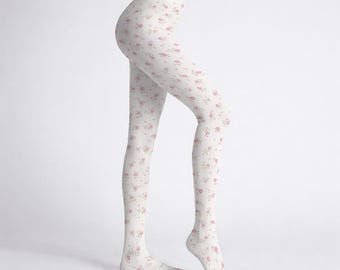 Pink Floral Tights - Women’s High-Stretch Pantyhose