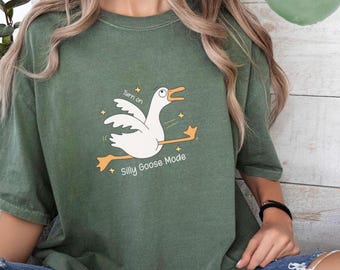 Camiseta de Silly Goose, camiseta de colores cómodos, camiseta divertida de pájaro, ropa de animal lindo, top de Silly Goose Mode