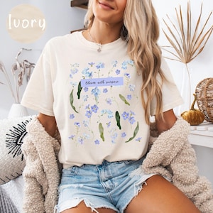 Bloom with Purpose T-shirt, Inspirational Watercolor Comfort Colors Tee, Forget Me Not Flowers Shirt, Cottagecore Pastel Shirt