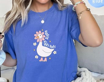 Silly Goose Garment-Dyed T-Shirt, Funny Cute Bird with Flower, Comfort Colors Tee, Unisex Shirt, Gift for Goose Lovers, Silly Goose Shirt