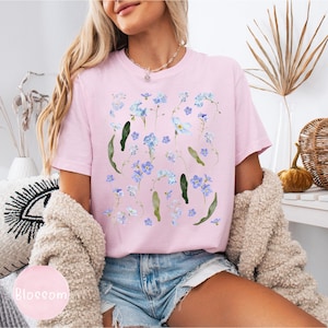 Forget Me Not Floral T-shirt, Blue Watercolor Spring Shirt, Unisex Tee for Nature Lovers, Whimsical Botanical Top, Flower Patterned Apparel