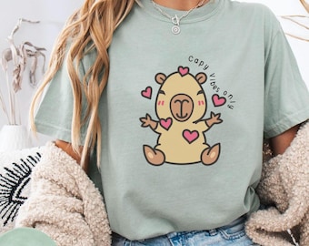Capybara Tshirt, Happy Vibes Only, Capy Vibes Only, Cute Unisex Tee, Garment-Dyed Shirt, Gift for Animal Lovers