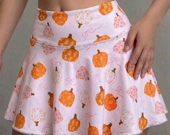 Tennis Skirt for Women - Flower Pumpkins - Cute Athletic Skort for Fall Season, Halloween, Thanksgiving