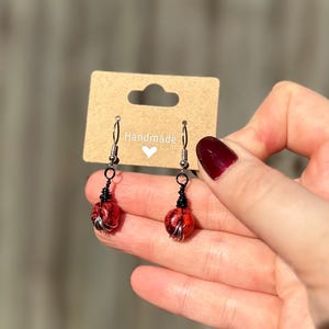 Red Black Silver/ Dangle Earrings Handmade Clay Shiny By Aesthetic Creations
