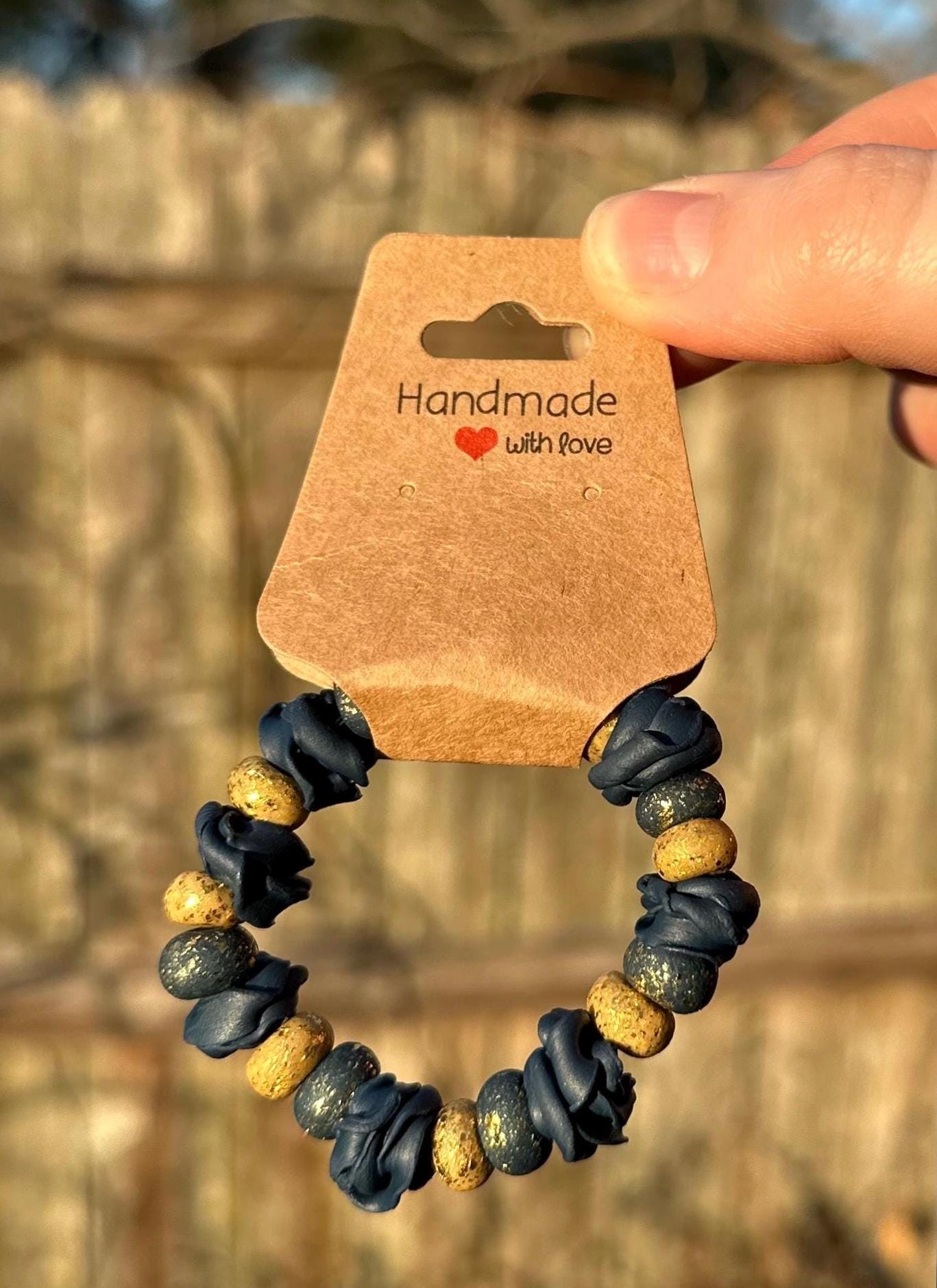 Navy Blue & Gold Ruffle Shimmer Handmade Bracelet Stretchy Made With ...
