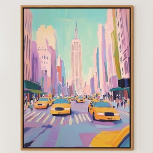 Empire State Art Print | NYC Digital Download | Vibrant Yellow Taxi & Cityscape Wall Art | Modern Manhattan Decor | Iconic NYC Poster | 4KHD