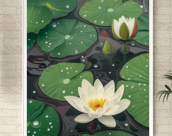 Japanese Wall Art Print - Water Lily | Digital Download - Etsy