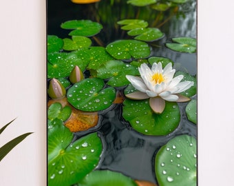 Ultra-Detailed Water Lily Pond Digital Wall Art | Nature Printable Decor | Serene Green Lily Pads Artwork for Home, Office, or Bedroom