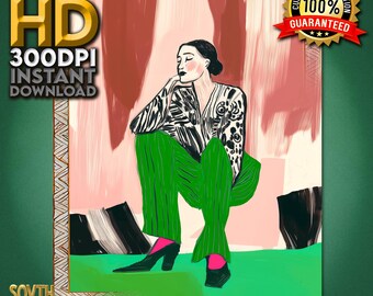 Stampa digitale di ritratto di donna minimalista - Arte femminista astratta per l'arredamento contemporaneo della casa, download immediato, arte murale moderna di alta qualità